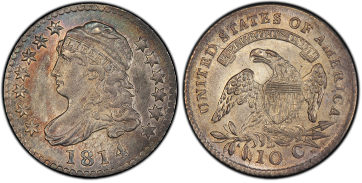 1814 Capped Bust Dime. JR-4. Large Date. MS-65 (PCGS).